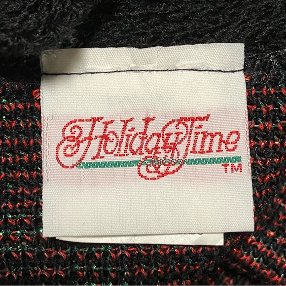 Vintage Holiday Time Metallic Poinsettia Black Christmas Sweater - Picture 10 of 12